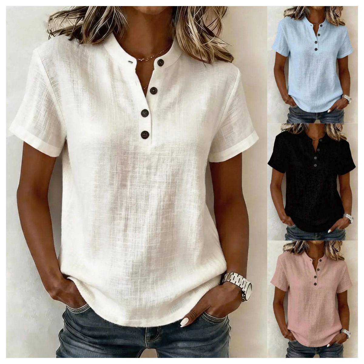 Haut femme ample col V manches courtes respirant