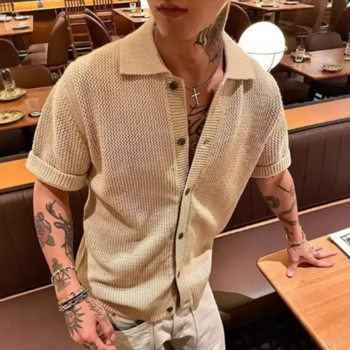 T-shirt manches demi-longues mailles évidées homme