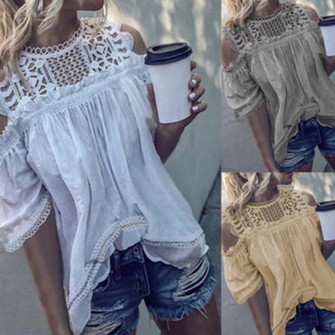 Chemise manches 3/4 épaules dénudées ajourée