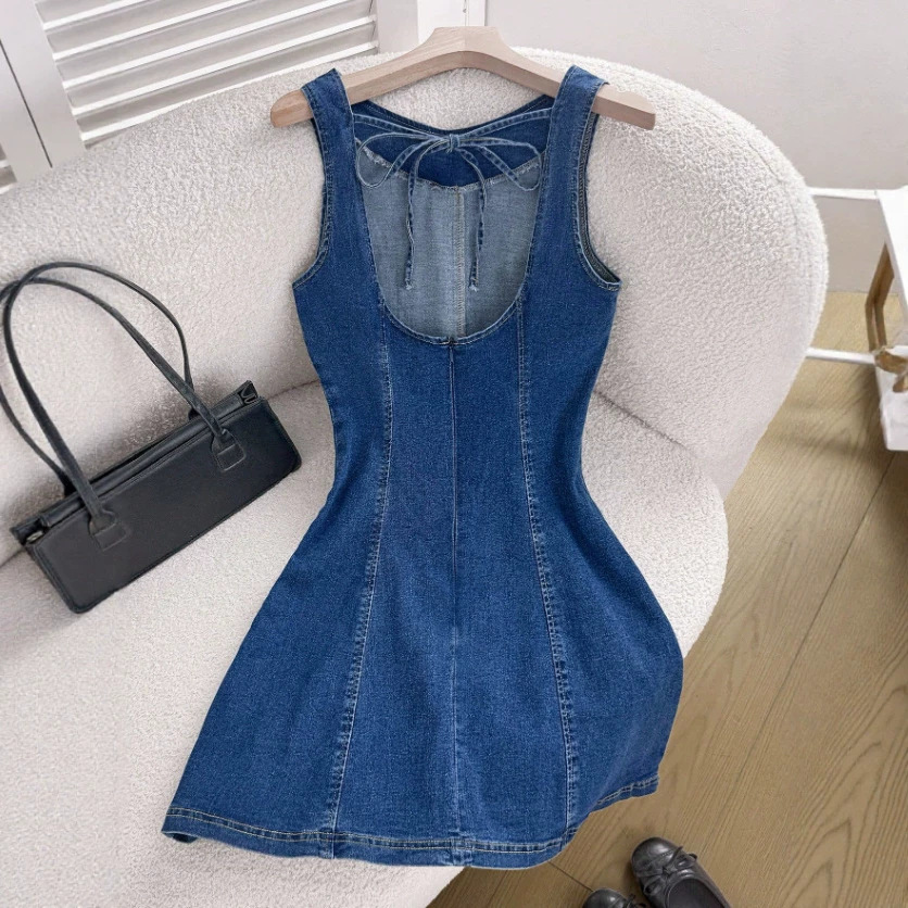 Robe sans manches nœud ajustée printemps femme