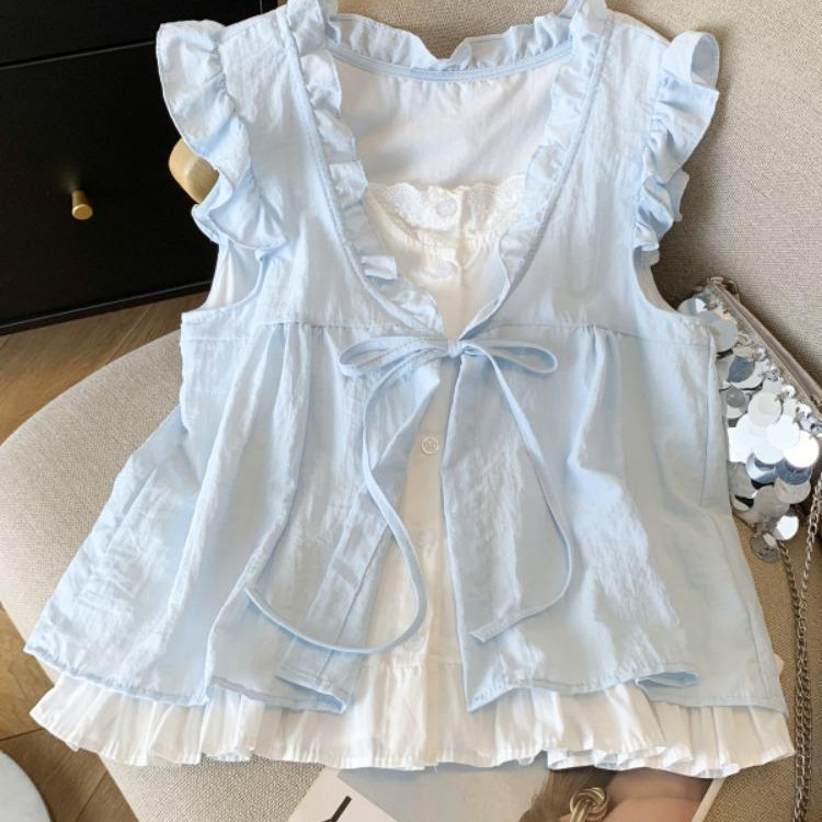 Chemise à volants manches bouffantes loose