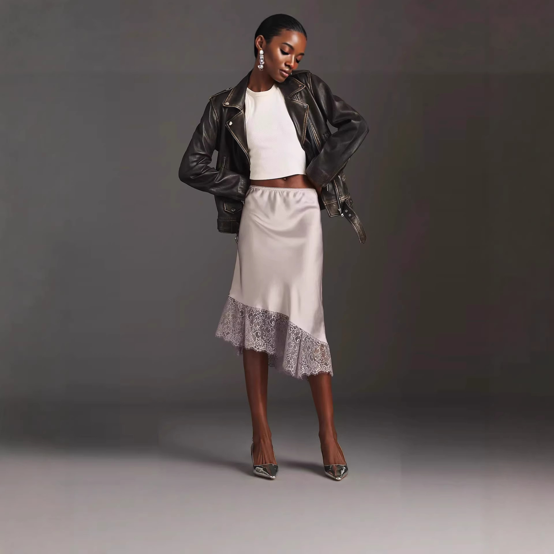 Jupe dentelle patchwork femme décontractée