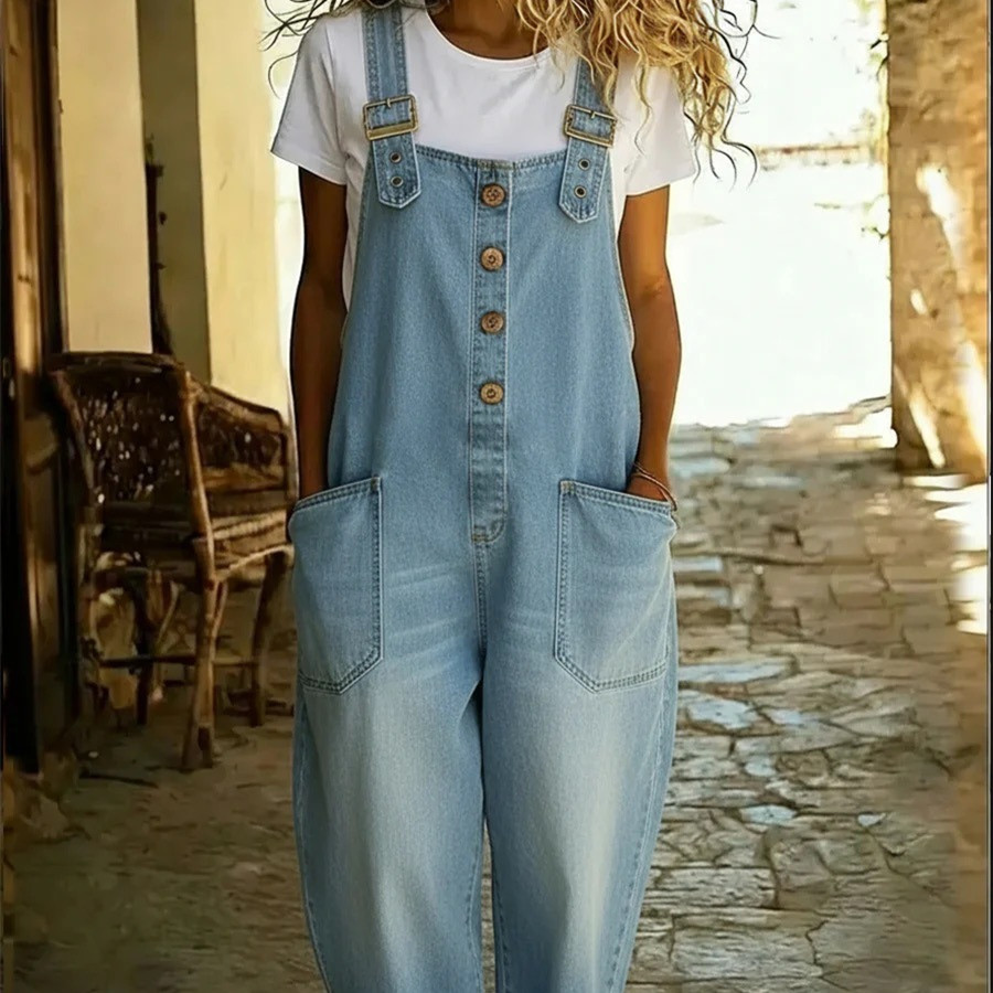 Combinaison pantalon denim vintage déstructurée casual pour femme