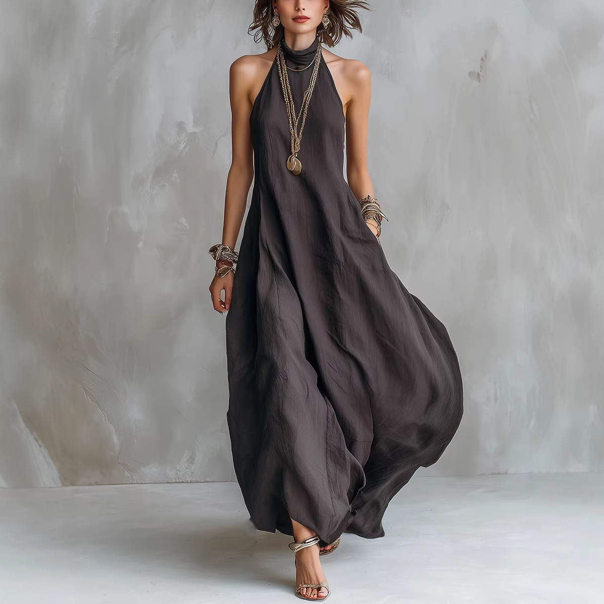 Robe longue maxi femme halter ample épaules dénudées