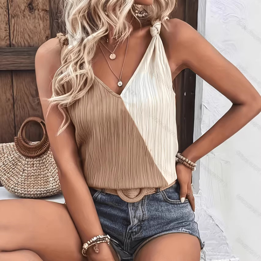 Camisole femme col V sans manches couleur unie
