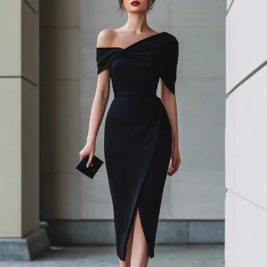 Robe asymétrique unie élégante femme