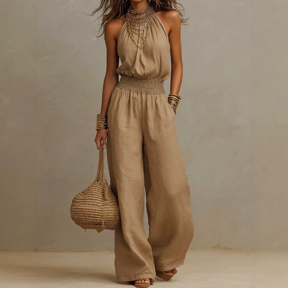 Combinaison pantalon dos nu style européen-américain pour femme