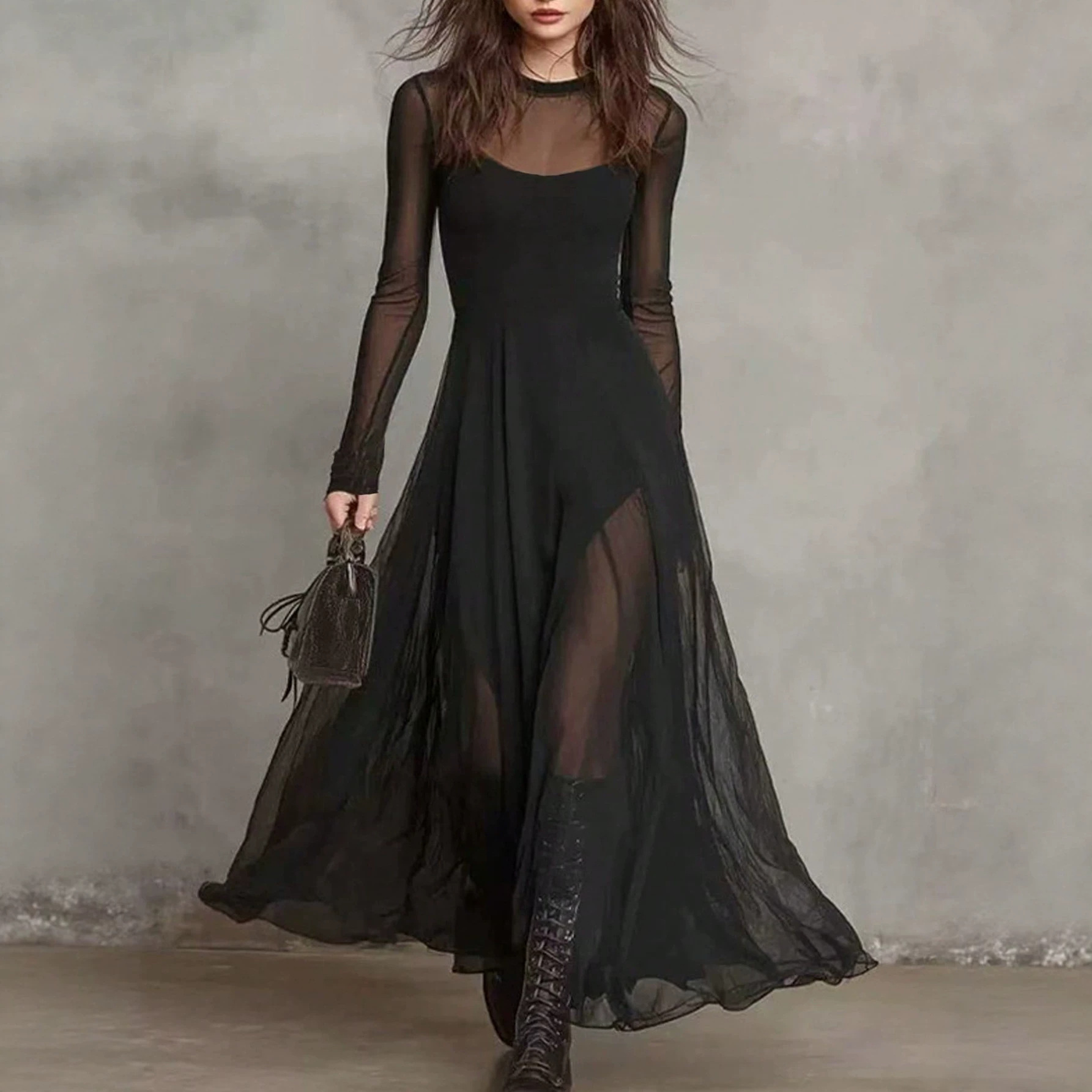 Ensemble deux pièces robe maille épissée élégante