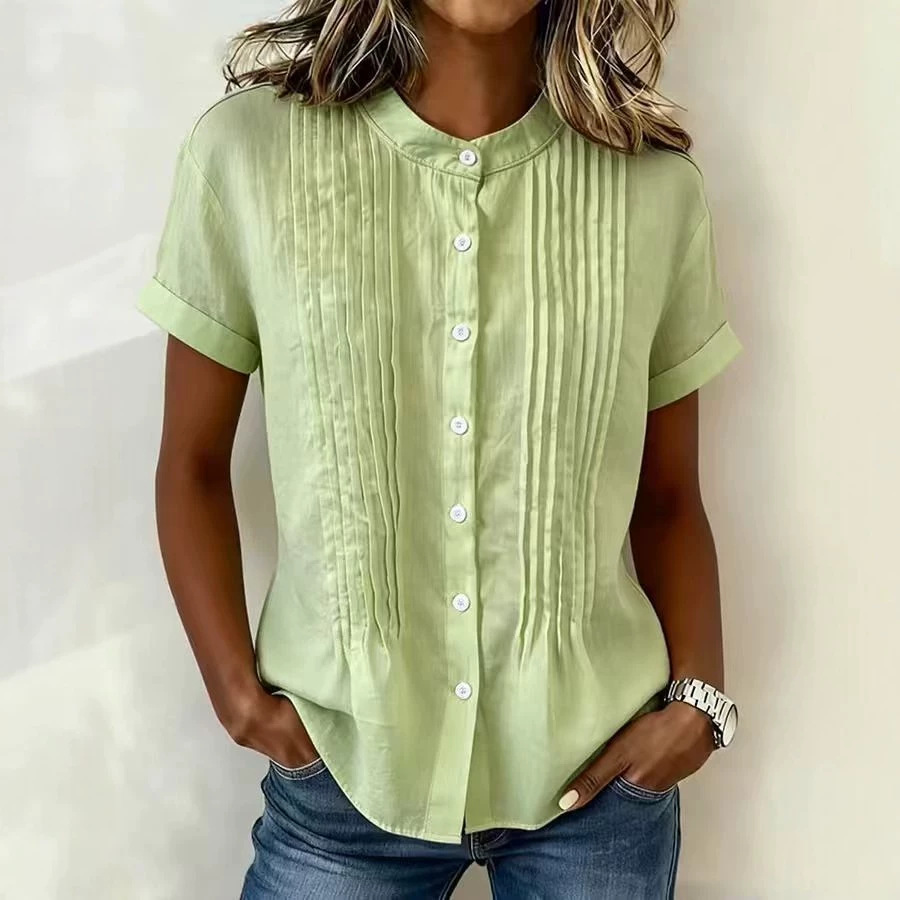 Chemise boutonnée col montant unie manches courtes