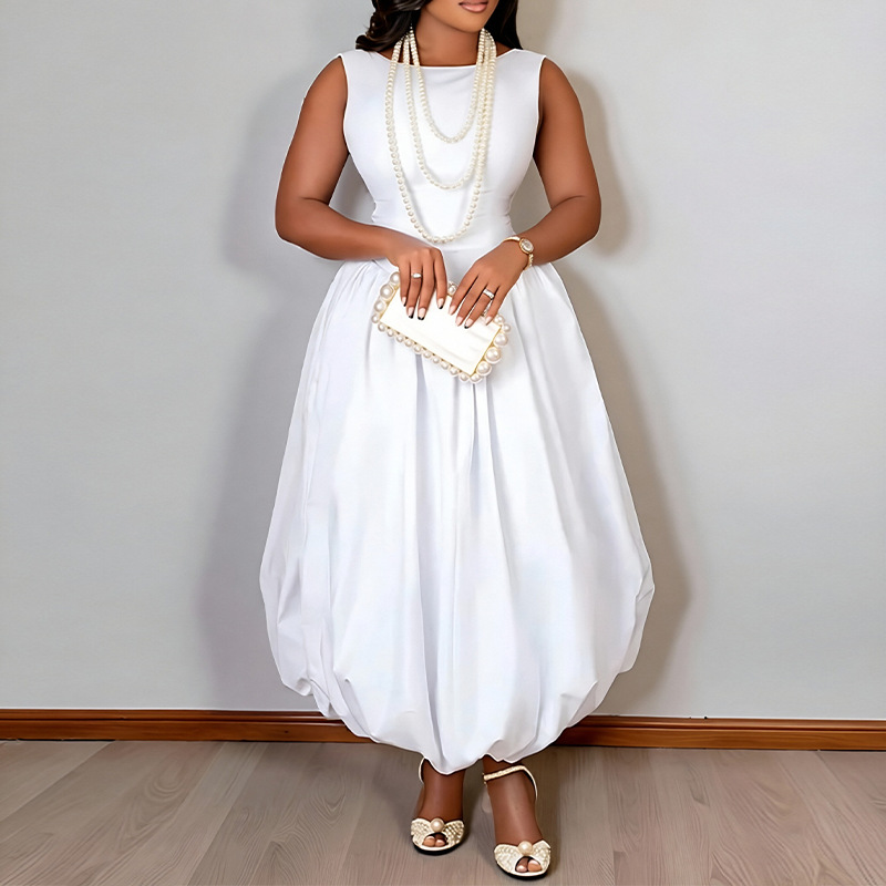 Robe sans manches patchwork casual couleur unie