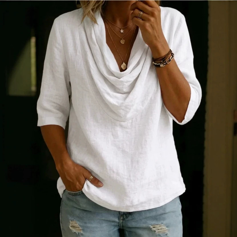 Chemise casual col équipage femme couleur unie