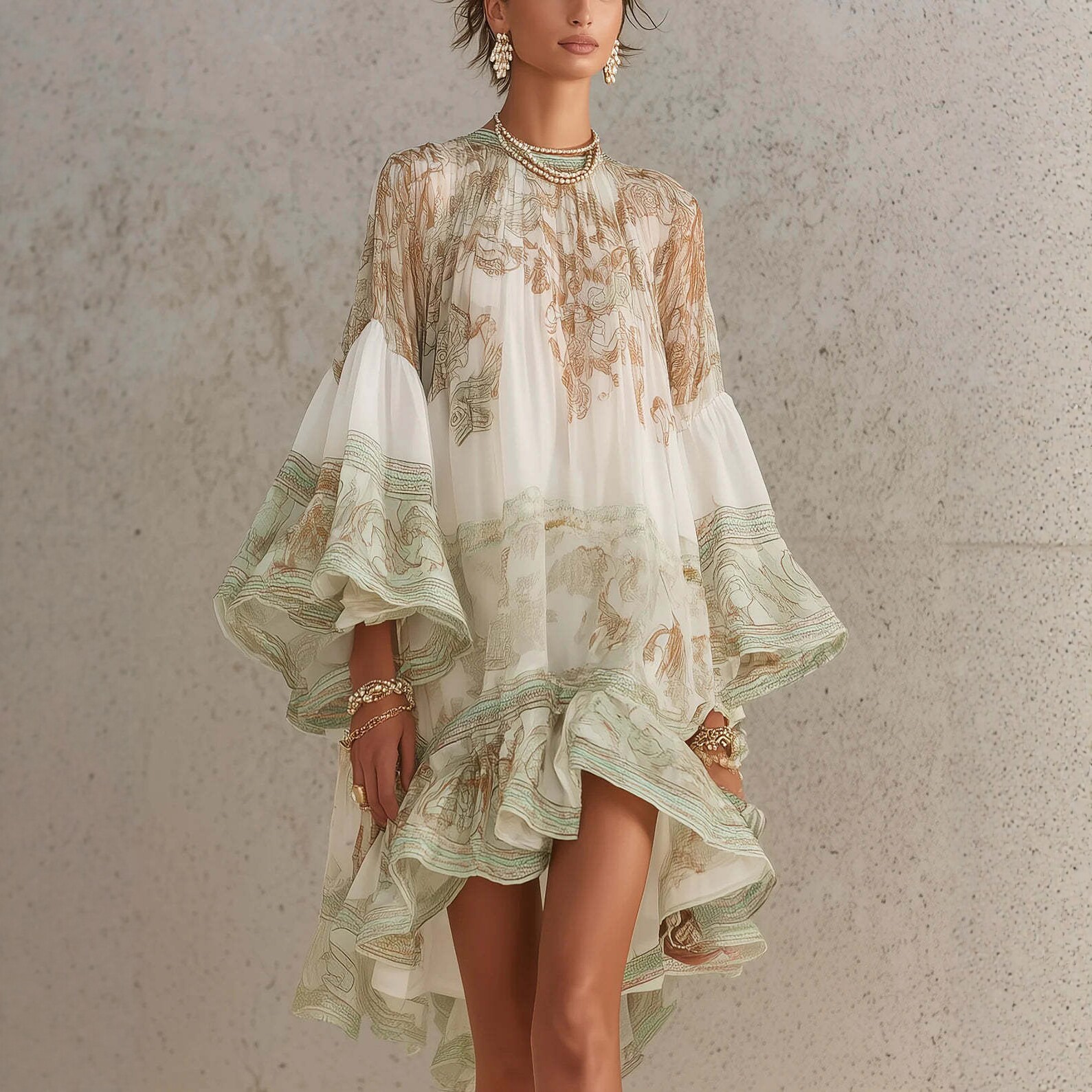 Robe ample style resort femme volant