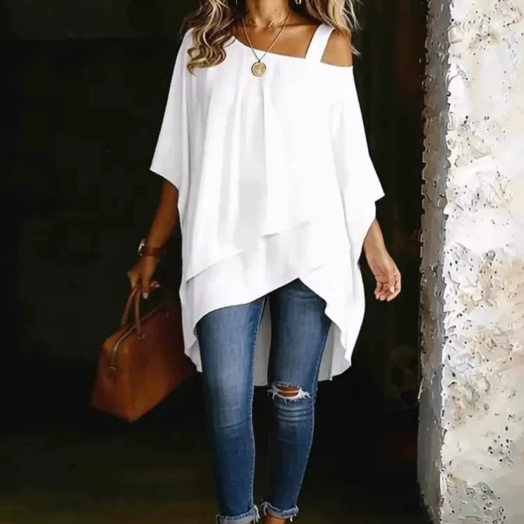 Haut casual découpe épaule unie patchwork nouveau