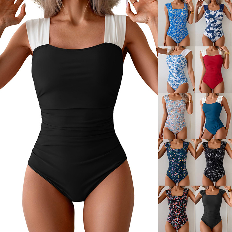 Maillot rétro col carré ventre plat avec plis subtils