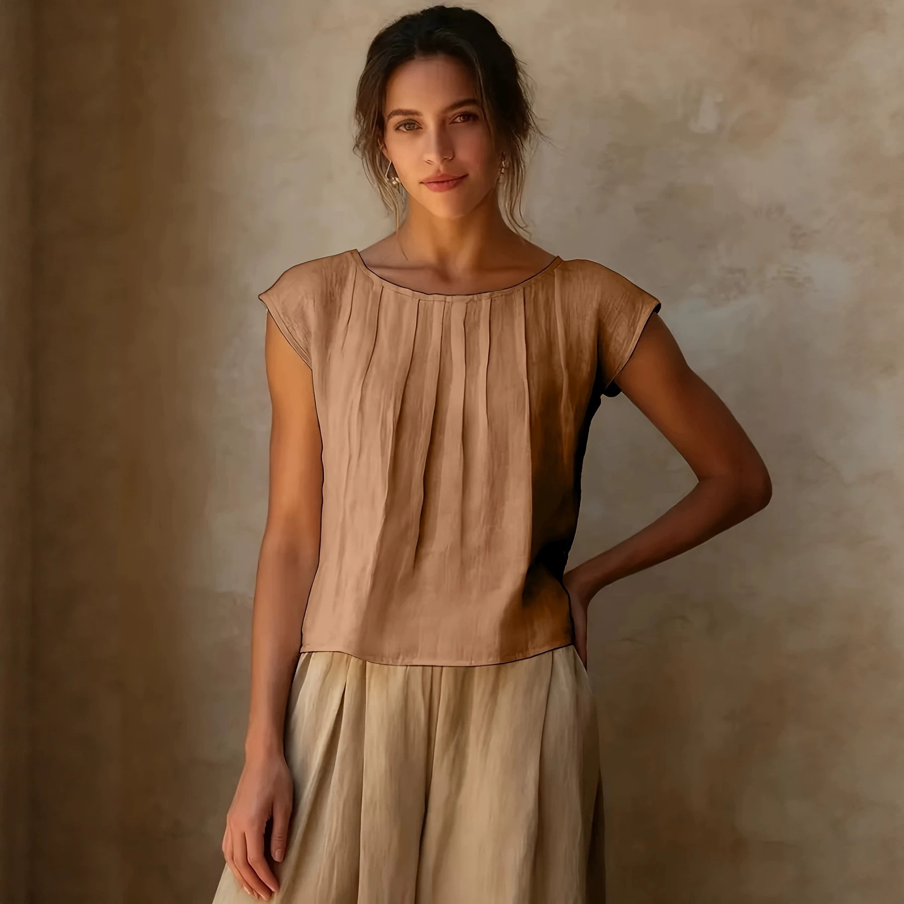 Débardeur femme col rond ample couleur unie