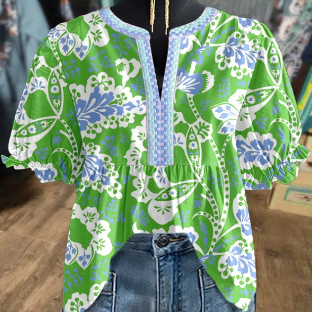 Chemise col V manches volants courtes femme
