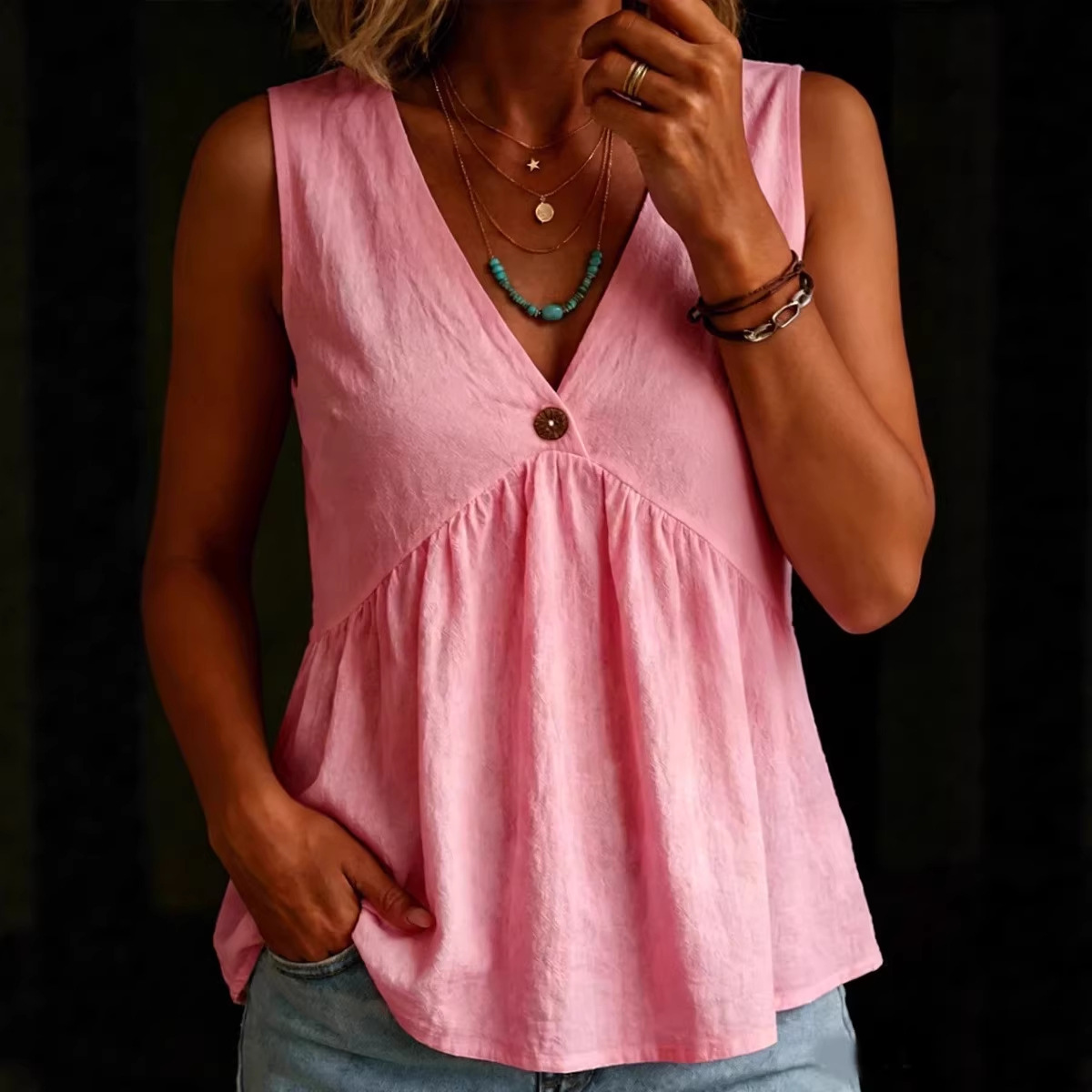 Gilet sans manches col V boutons casual élégant