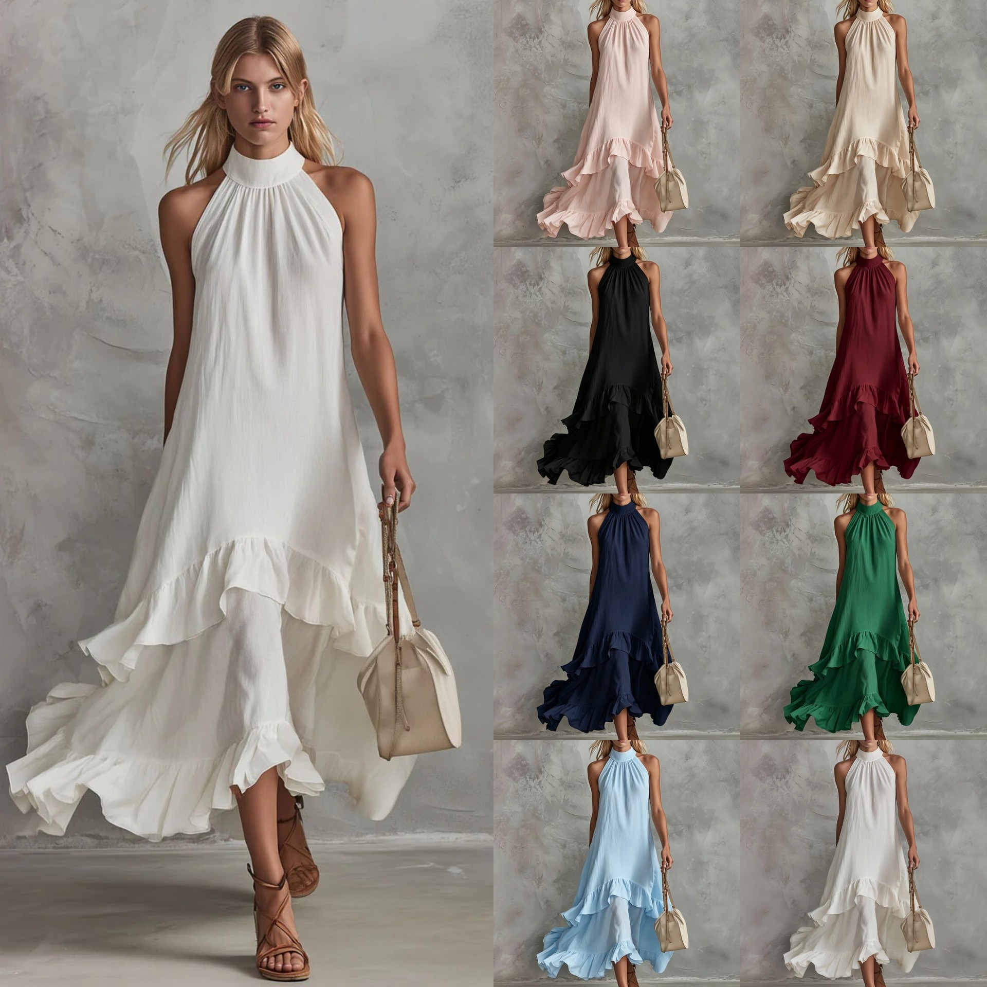 Robe plage sans manches volants élégante