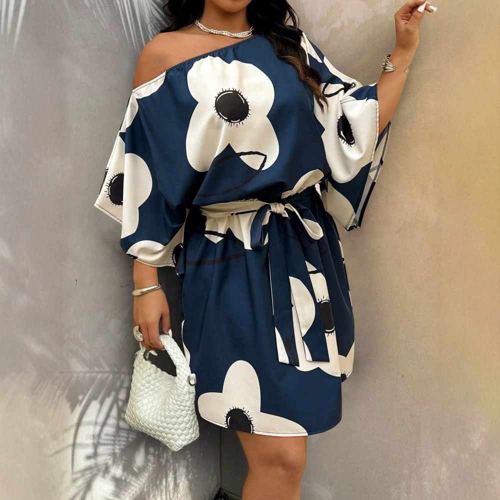 Robe epaule dénudée femmes grande taille style villégiature