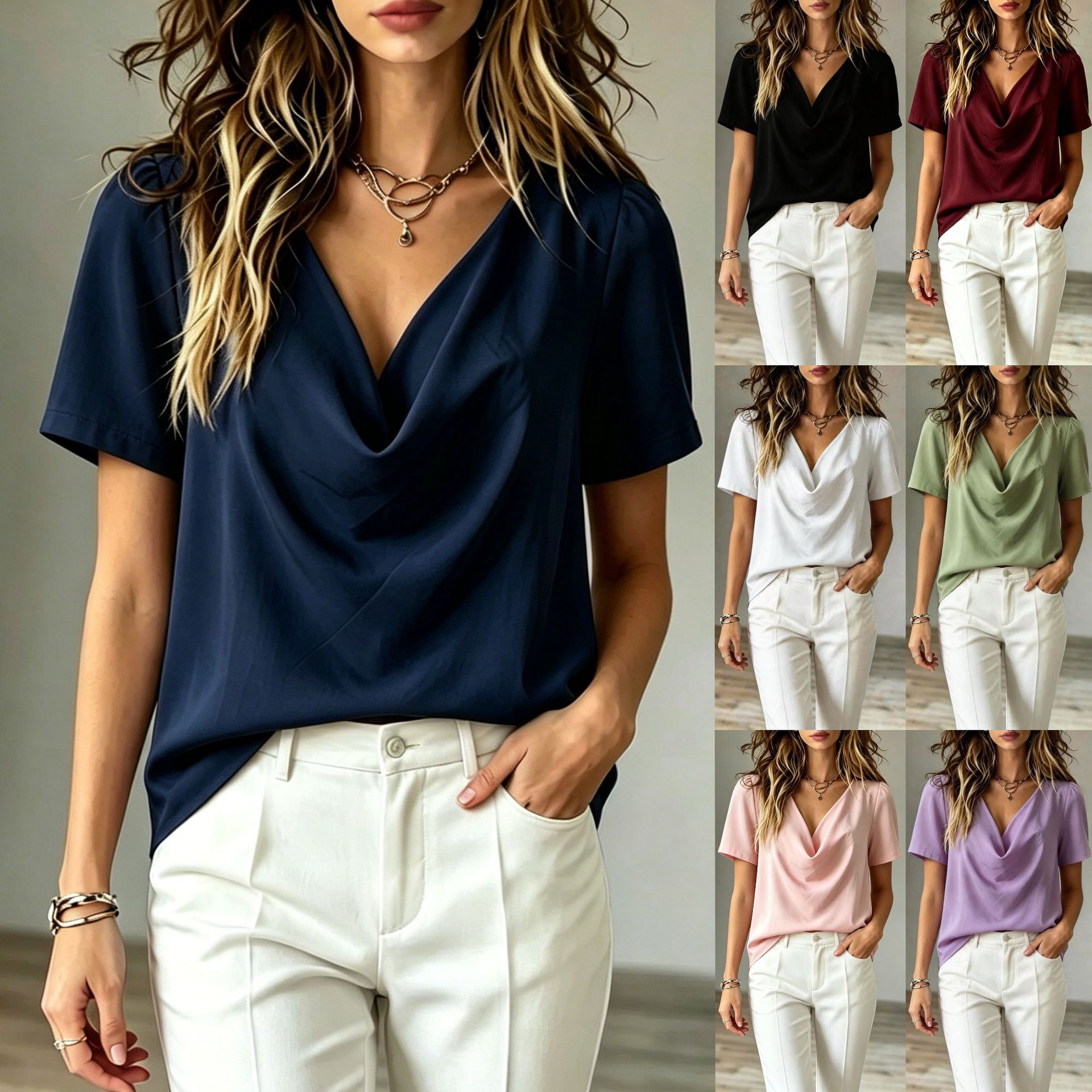 T-shirt manches courtes encolure V loose femme