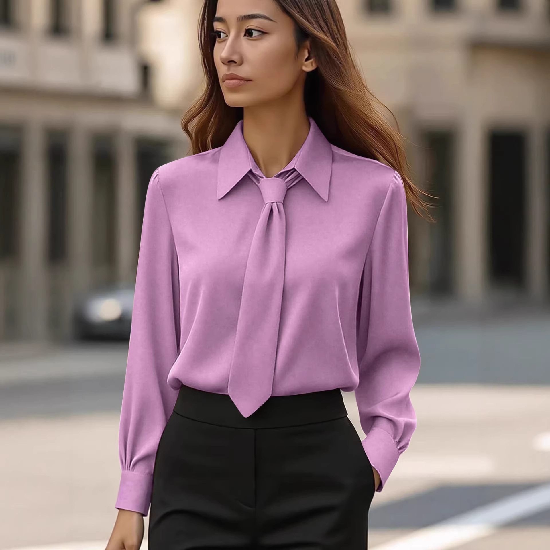 Chemise col français manches longues femme casual