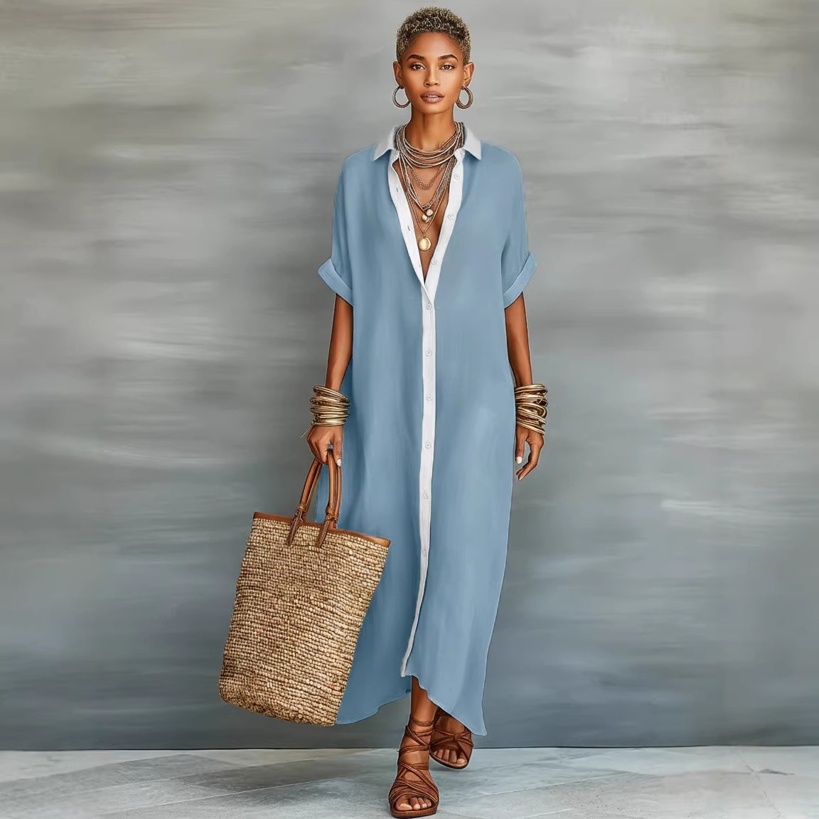 Robe lin colorée longue décontractée