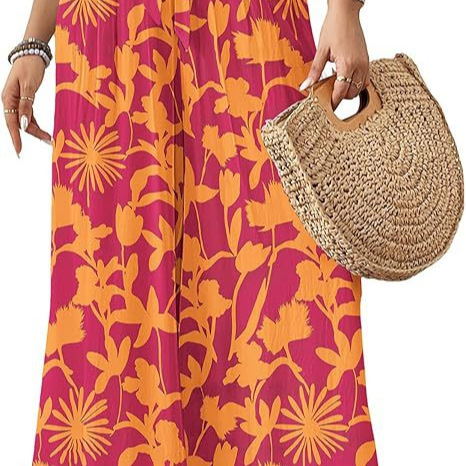 Pantalon large floral fluide femme
