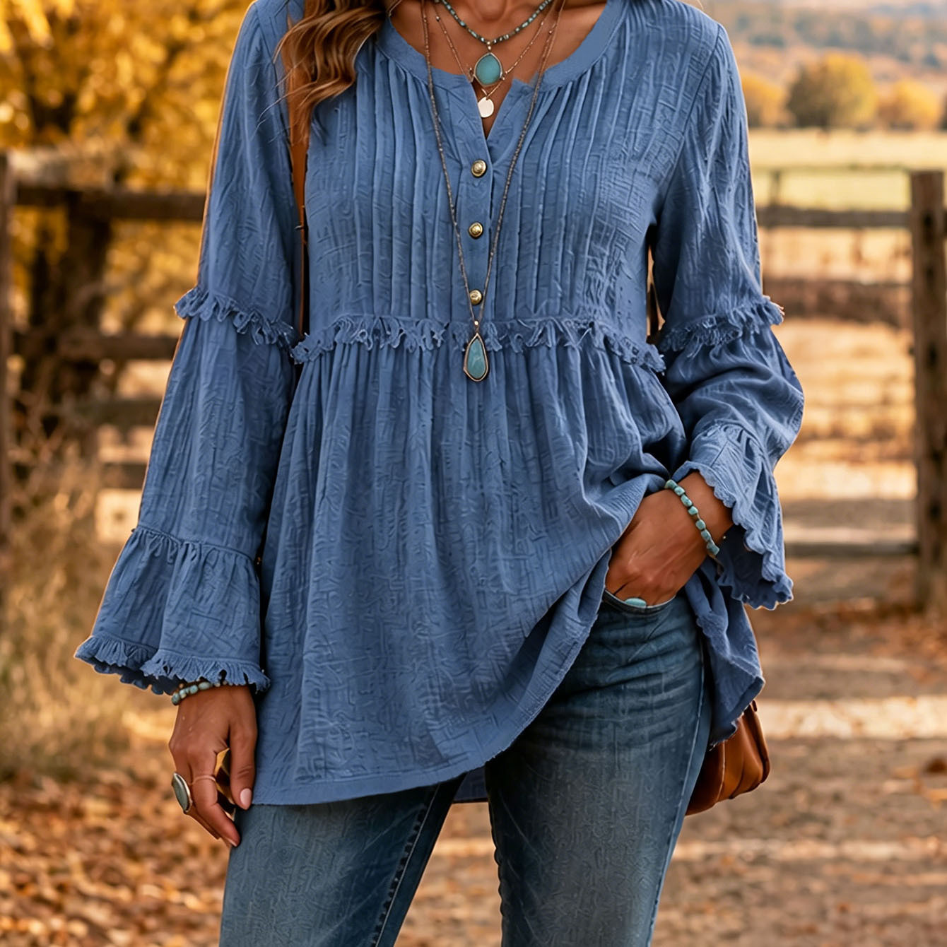 Chemise ample à dentelle et patchwork de glands