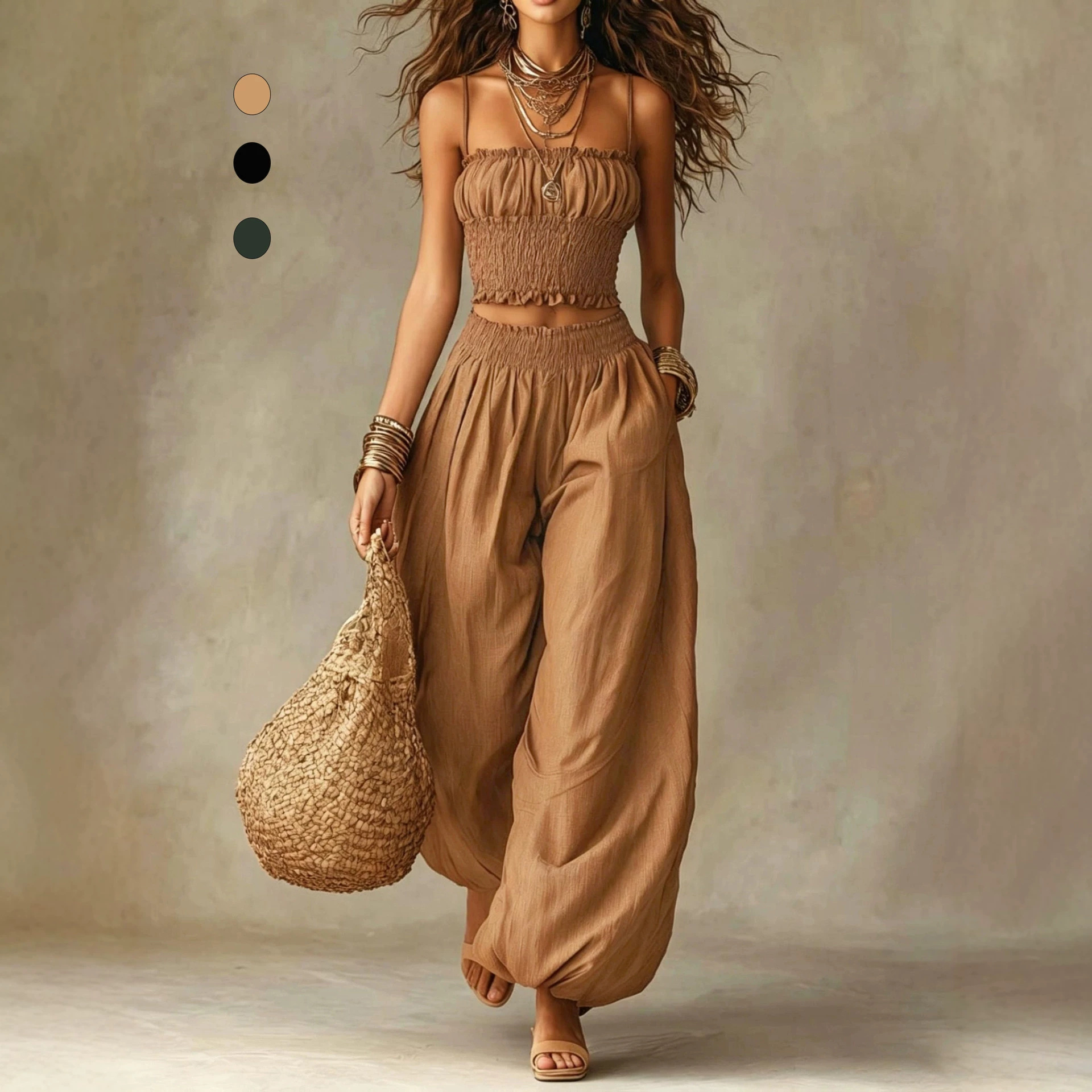 Ensemble camisole bustier + pantalon lanterne