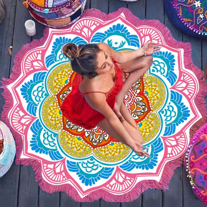 Serviette bain ronde impression tassel yoga mat