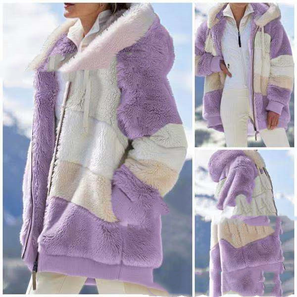 Veste courte patchwork à capuche multicolore