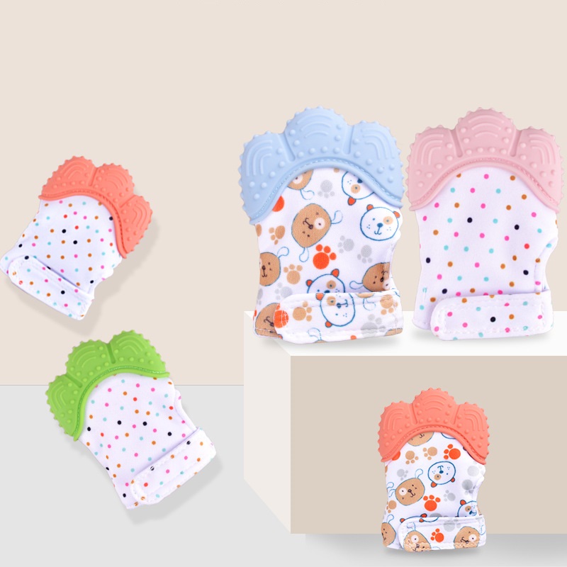 Gant de dentition silicone bébé, anti-morsure, jouet sonore