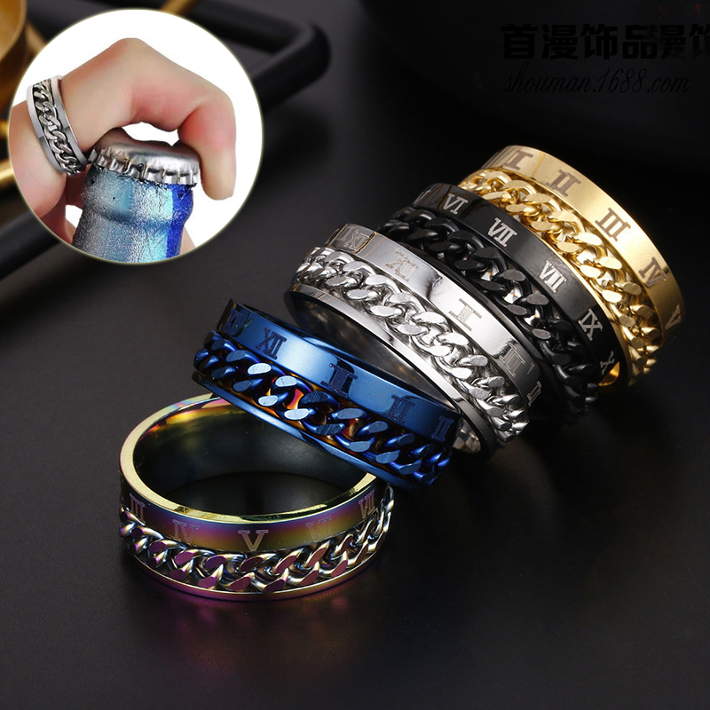 Bague chaîne lettre romaine titane hommes couple