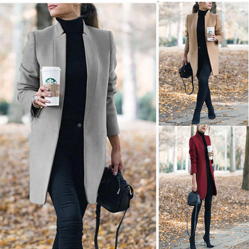 Manteau laine couleur unie col