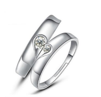 Bague couple cœur diamant - Bague mariage or blanc argent