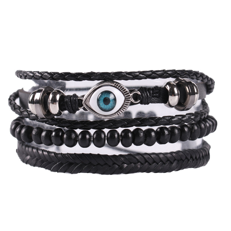 Bracelet Cuir Tressé Oeil Marron