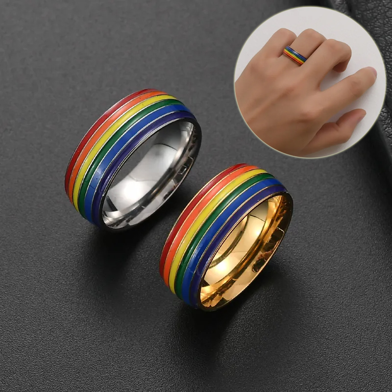 Bague arc-en-ciel fierté LGBT acier inoxydable