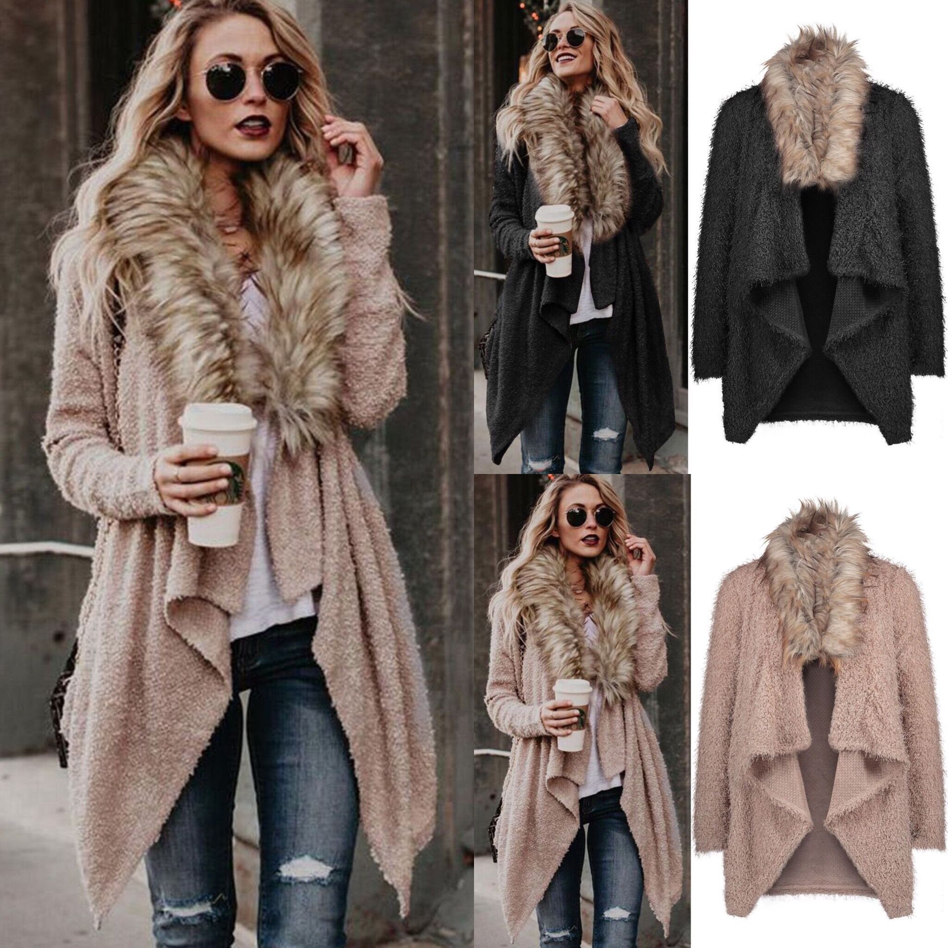 Cardigan col fourrure manteau trench peluche