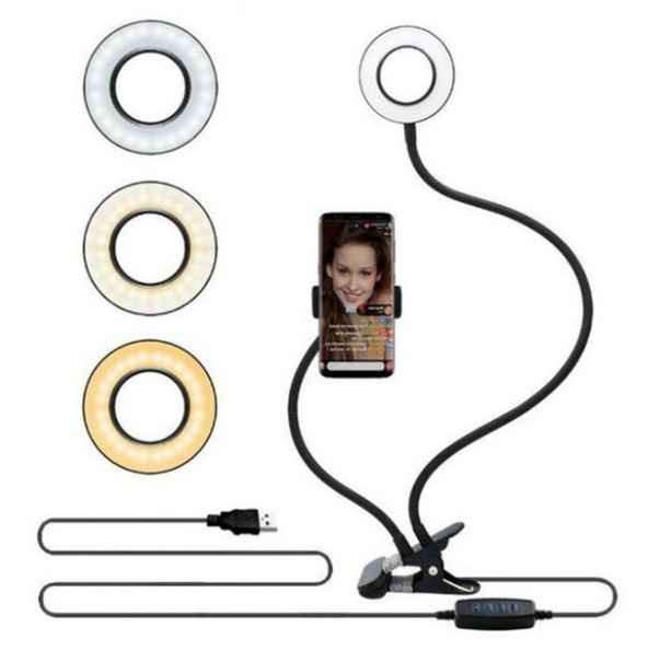 Lampe annulaire LED selfie ajustable 8cm avec trépied