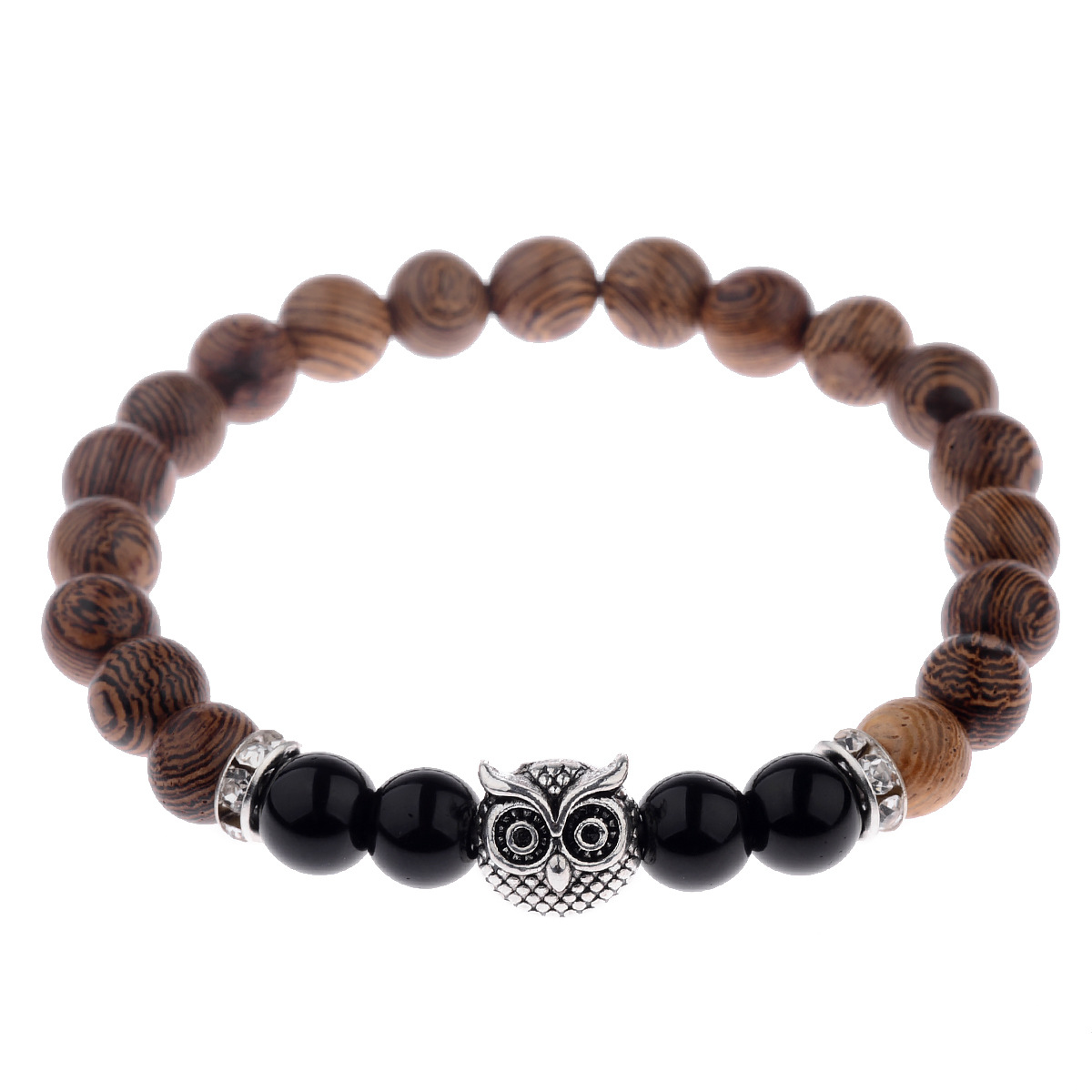 Bracelet pierre givrée grain bois chouette ligne vie