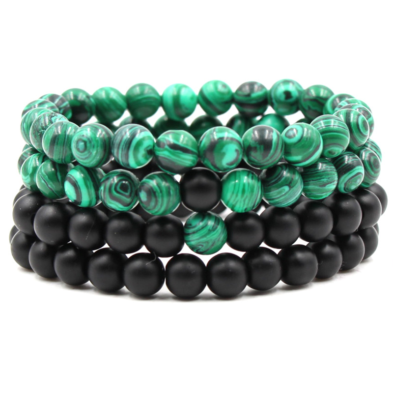 Bracelet malachite vert mat élastique unisexe
