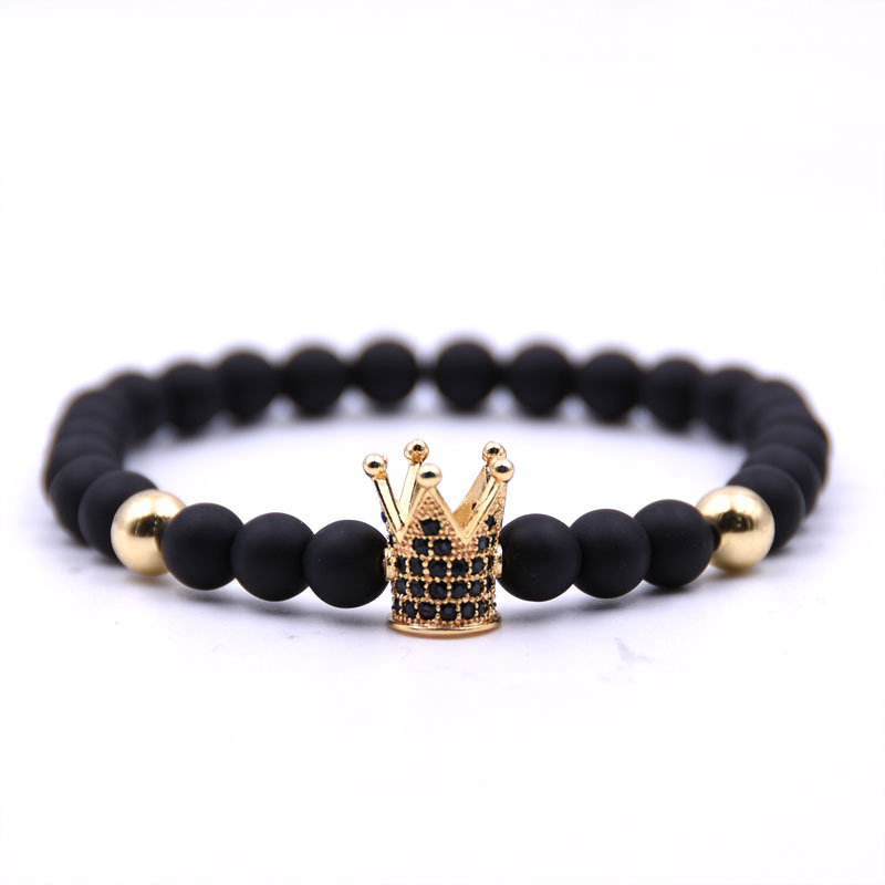 Bracelet cuivre perles zircon incrustées noir mat 6mm