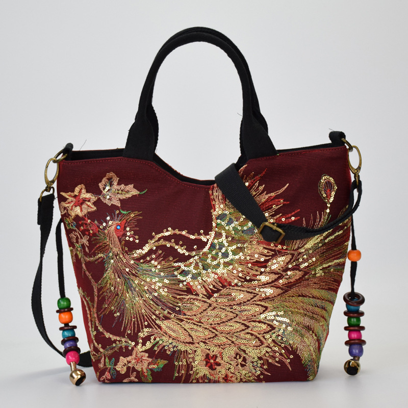 Petit sac à main broderie paon toile