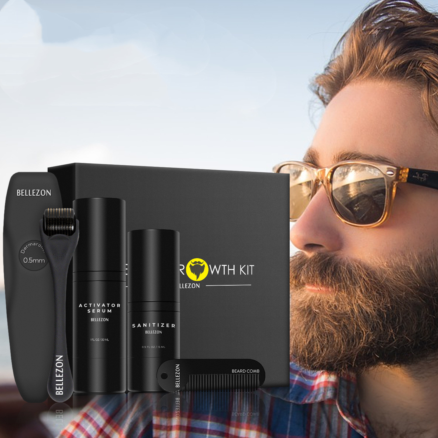 Ensemble liquide croissance barbe soin barbe