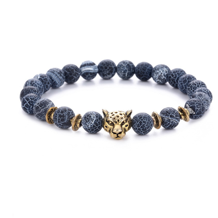 Bracelet perles tête de léopard alliage agate