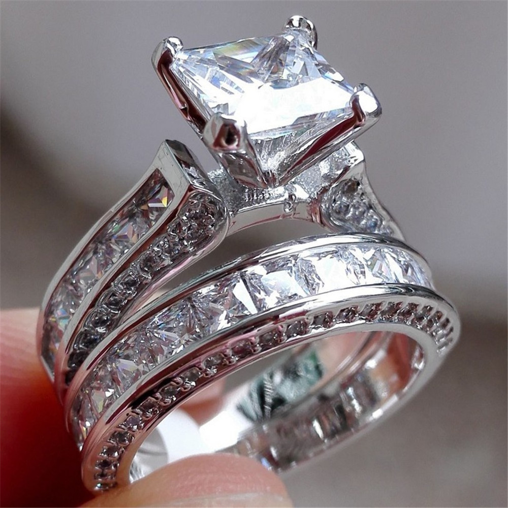 Bagues de couple argent zircon, promesse mariage